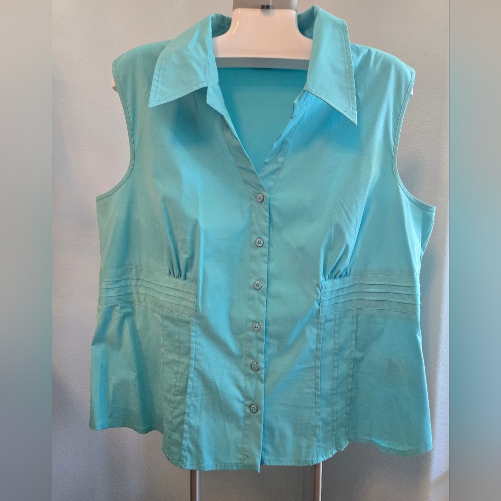 Tribal Aqua Sleeveless Collared Top